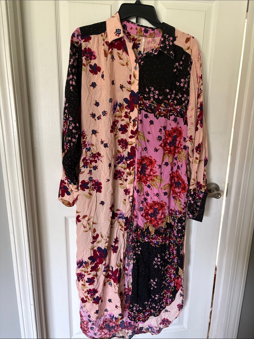 Free People Pink and Black Floral Patchwork Maxi Dress